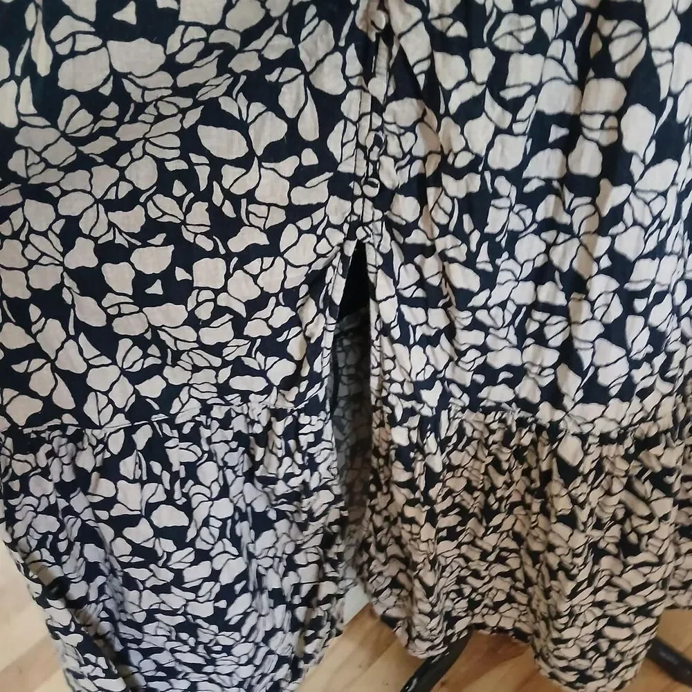Abercrombie & Fitch Linen & Cotton Blend Black/Tan Floral Button Up Maxi Dress L